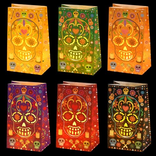 30 Pack Dia De Los Muertos Luminary Bags for Halloween & Fiesta Decor