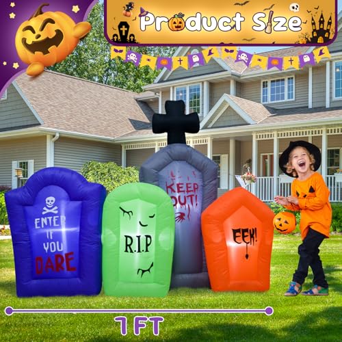 6FT Inflatable Tombstones Set with LED Lights Halloween Decor - VIKIMORA