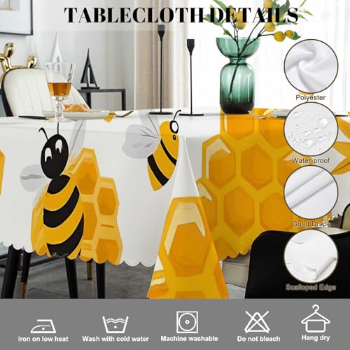 Bees Tablecloth 52x70 Inches Rectangular Yellow Honey Sunflowers Anti-Oil Durable