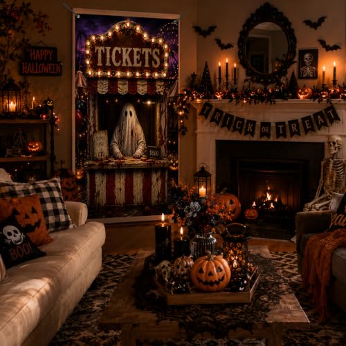 Carnival Ticket Door Cover - Halloween Decor, 71x35 Inches, Polyester, Variation CC01672