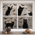 Funny Halloween Black Cat Window Clings - 6 Sheets, Static PVC Decor for Glass & Mirrors