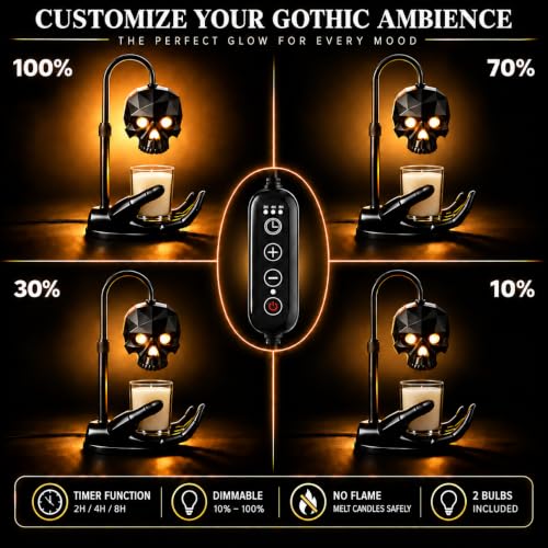 Glossy Gothic Skull Candle Warmer Lamp with Timer & Dimmer - Home Decor