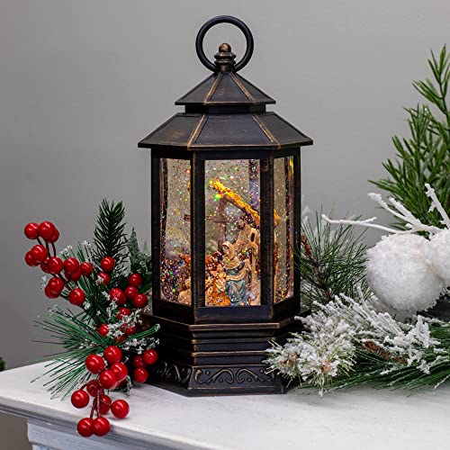 Holiday Water Lanterns 10 Inch Nativity Musical Lighted Water Lantern