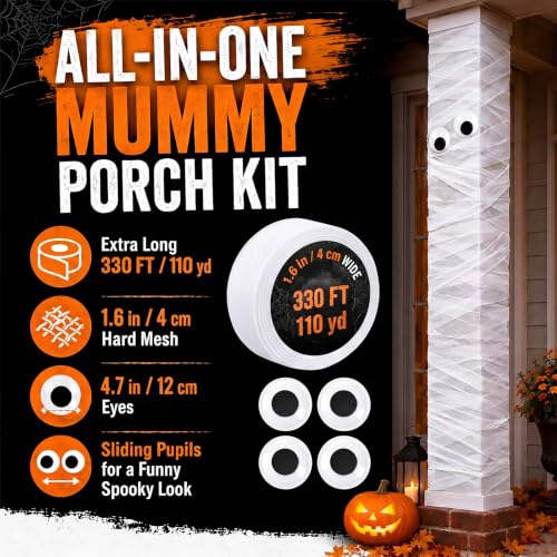 Halloween Mummy Decoration Kit with Wrap and Giant Googly Eyes - Spooky Porch & Door Decor