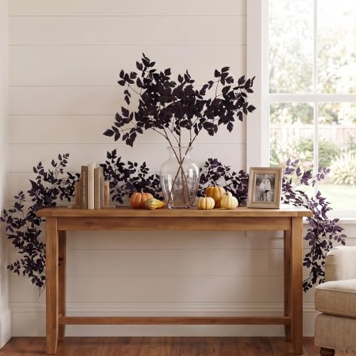 2 Pack Fall Garland - Artificial Autumn Leaves with Faux Plum for Fireplace Mantel & Home Decor