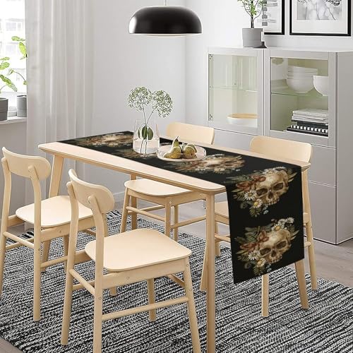 Halloween Skull Table Runner 13x36 Inches Gothic Skeleton Decor for Indoor Dining - Variation Skull-5