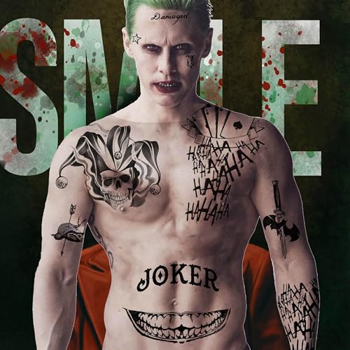 JOEHAPY JokerHQ Halloween Temporary Tattoo Stickers - 6 Sheets Face & Body Decals
