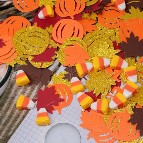 Fall Maple Leaf Pumpkin Confetti for Halloween Thanksgiving Christmas Party Decoration - 2 Bags