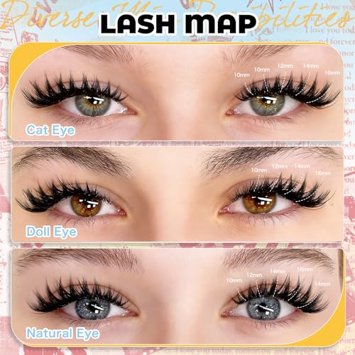 Anime Lash Clusters Kit - 240 Wispy False Eyelash Extensions with Glue & Tweezers (1 Pack)