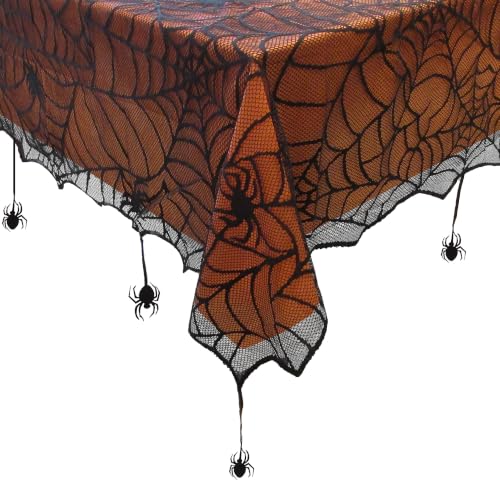 Halloween Lace Tablecloth with Orange Liner - Square 52x52 Inches - Contour Design