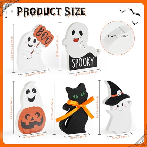 Halloween Ghost and Black Cat Decor Set - Indoor Tiered Tray Table Signs