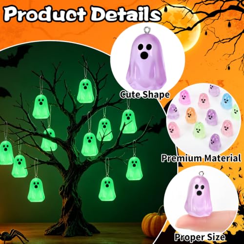36Pcs Glowing Halloween Ghost Ornaments for Small Tree - Luminous Ghost Set