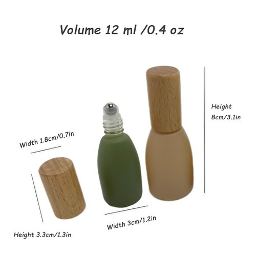 BEECO GIF2U 6Pcs 12ml/0.4 oz Glass Roll On Bottle with Bamboo Lid for Essential Oils,Empty Refillable Roller Bottles for Perfume Sample with Stainless Steel Roller Ball,Travel Containers