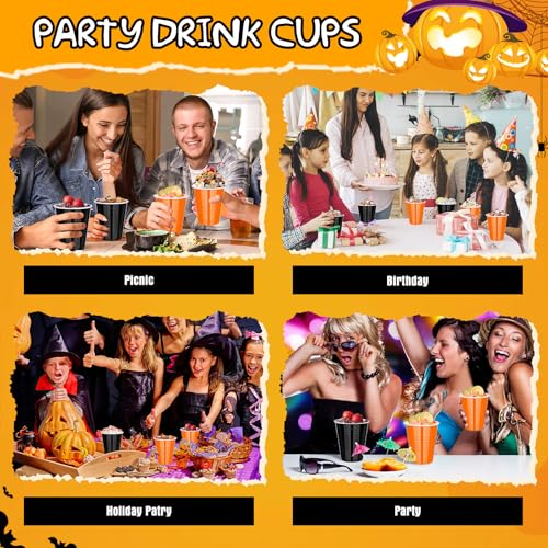 Halloween Fall Plastic Cups Bulk 100 pcs - Black & Orange 12oz Disposable Party Drinkware with Variation Black & Orange / 100