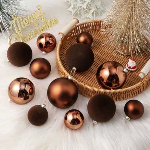 Velvet Christmas Ball Ornaments Set - 36 Shatterproof Holiday Decorations - Brown
