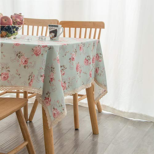 Rectangular Floral Tablecloth 60x84 Inch Light Green Waterproof Spill-Proof Dining Cover