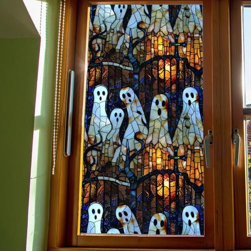 Halloween Ghost Window Clings - Spooky Stained Glass Stickers for Party & Home Decor - Variation 607