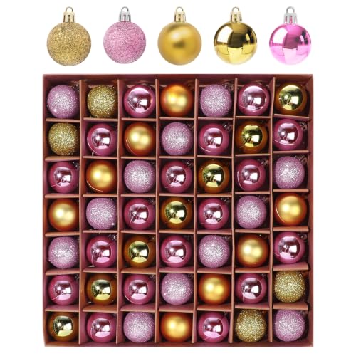 49 Pcs Christmas Ball Ornaments Set - Mini 3cm Shatterproof Decorations Gold Pink