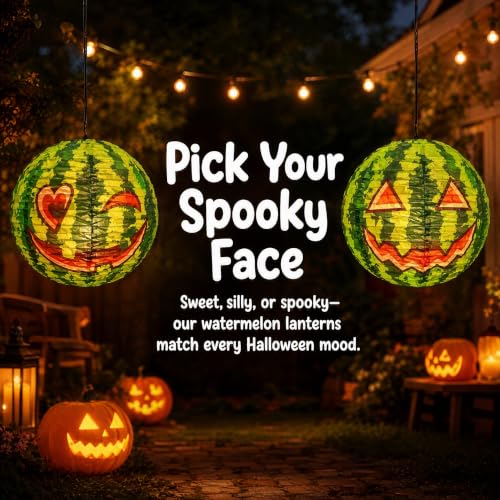 Watermelon Paper Lanterns Hanging Decorations - 12 Pack for Summer Halloween Events