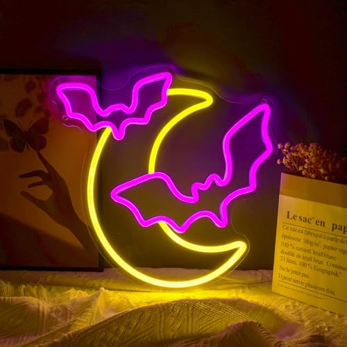 Halloween Neon Sign Moon and Bat LED Light - Halloween Party Decorations - Variation: Moon Bat