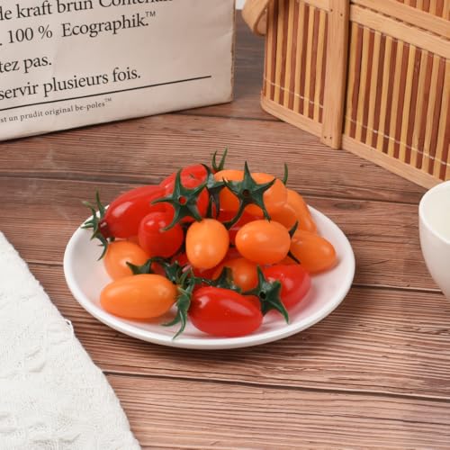 Fake Cherry Tomatoes Set - 20 Lifelike Red and Yellow Artificial Fruit Decor for Kitchen & Party