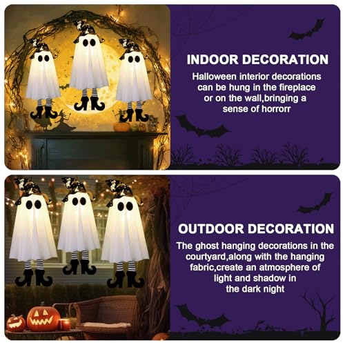 Halloween Outdoor Ghost Decorations with Witch Hat Lights - Spooky Yard Decor