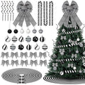 Black & White Christmas Tree Decorations Set - 36 Pcs Holiday Ornaments Kit with Garland & Skirt
