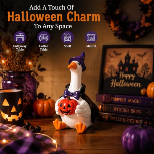 Halloween Indoor Mini Desk Goose Figurine with Witch Hat & Pumpkin - Halloween Decorations