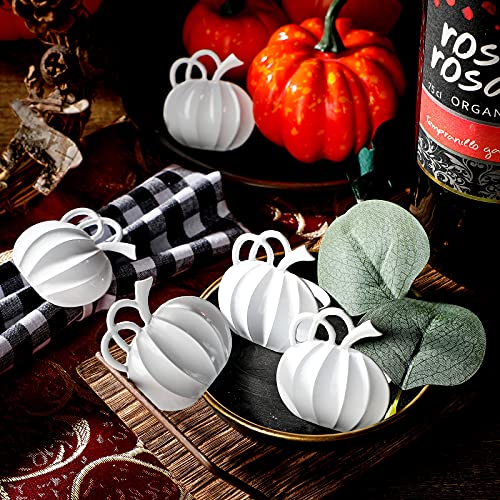 Patelai 6 Pieces Fall Pumpkin Napkin Rings for Thanksgiving - White