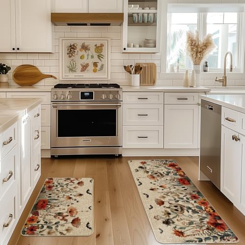 Ghost Flowers Halloween Kitchen Mats Set of 2 - Non-Slip Decor Rugs