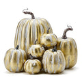 Artificial Pumpkins Decor Set - White Gold, 7 Pieces Fall Halloween Thanksgiving