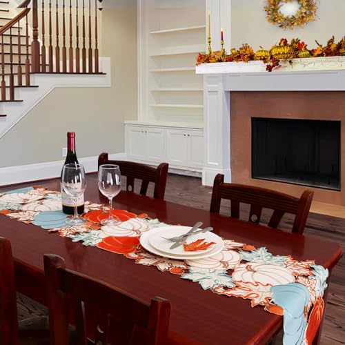 Simhomsen Embroidered Pumpkin Table Runner 14x69 Inches for Fall Thanksgiving Autumn Home Decor