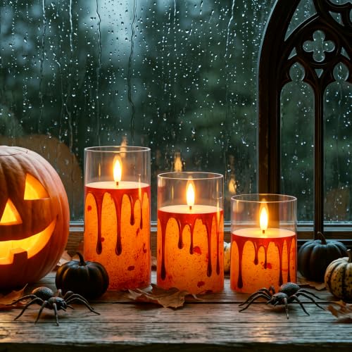Halloween Flameless Blood Dripping Candles Set of 3 - 4in, 5in, 6in Red Flickering LED Decor