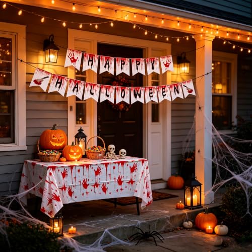 Halloween Bloody Handprint Party Tablecloth & Flag Set - Horror Theme
