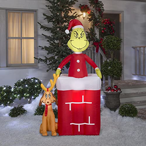 Animated Outdoor Inflatable Grinch Scene with Max and Presents - Christmas Yard Decor