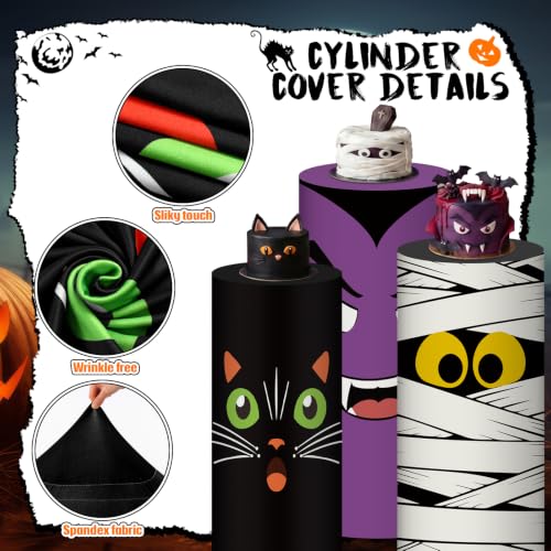 Halloween Cylinder Cover Wraps Set - Monster, White, Purple & Black, Stretchable Party Decor