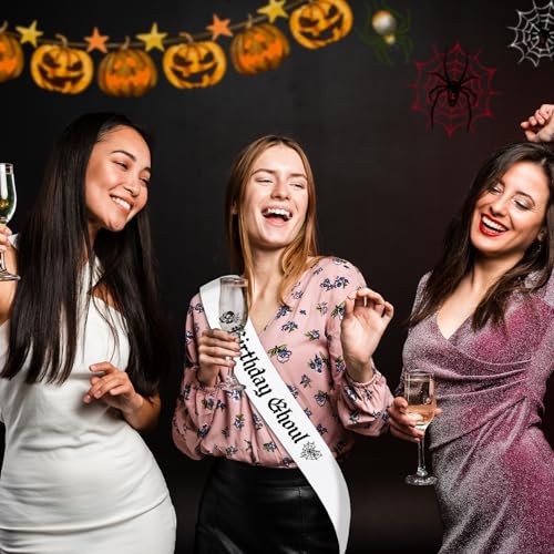 Black Glitter Birthday Ghoul Sash for Halloween & Gothic Parties
