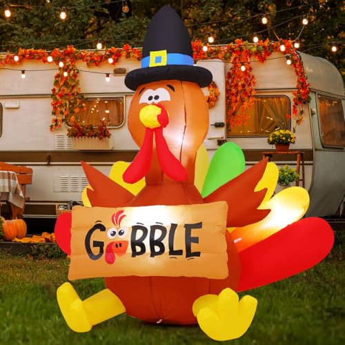 Thanksgiving Inflatable Turkey with LED Lights Outdoor Yard Decor - 5FT