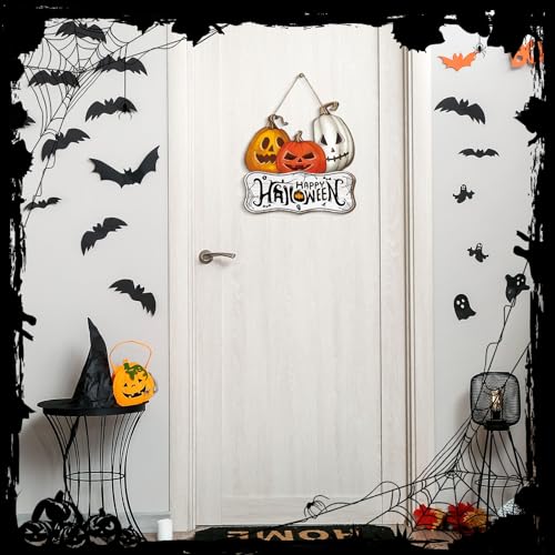 Halloween Pumpkin Wreath Welcome Front Door Sign - Fall Decor