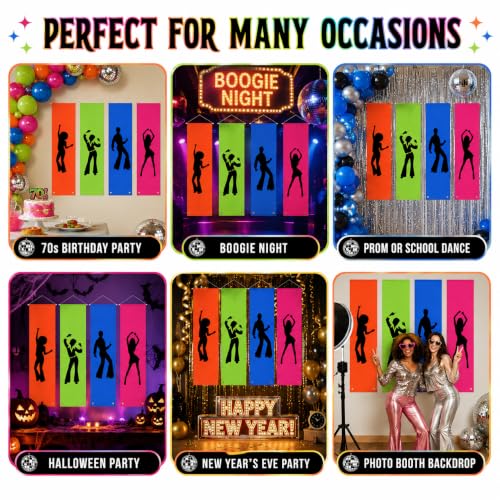 Disco Party Decorations Neon Hanging Banners - 4 Pack, 59 x 15.7 Inches