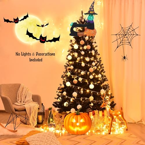 Halloween Witch Tree Topper - Black & Orange Plush Decor for Fall & Halloween - Variation of Halloween