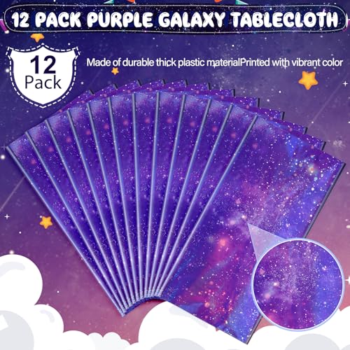 Purple Space Starry Night Tablecloth - 12 Pack, 54x108 Inch Rectangular Iridescent Party Cover - Space Theme Decorations