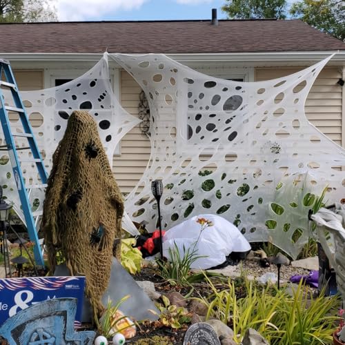 Giant Spider Web Netting 4lb Halloween Decoration 1900 sqft - Outdoor Use, CMKTA Variation