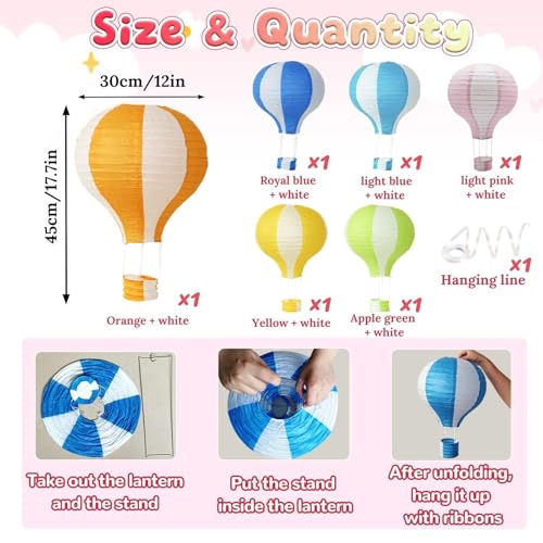6 Pack Hot Air Balloon Paper Lanterns 12 Inch Hanging Ceiling Decor for Party Events