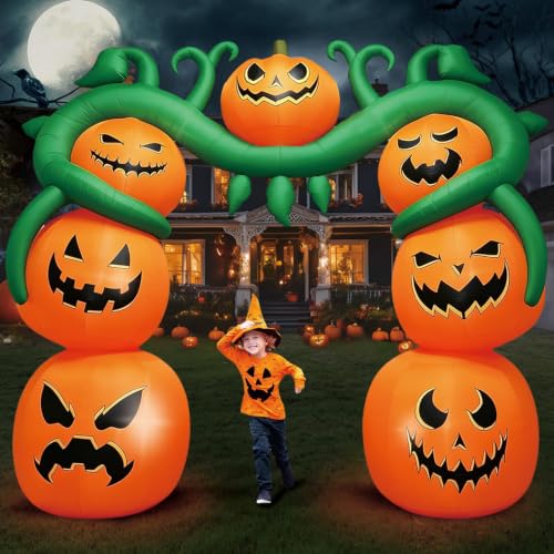 Giant 10FT Halloween Inflatable Pumpkin Vine Archway with 9 LED Lights - Outdoor Yard Decoration - Pumpkin Vine Arch