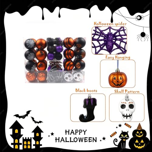 100pcs Halloween Shatterproof Ball Ornaments Set - Spooky Tree Decorations