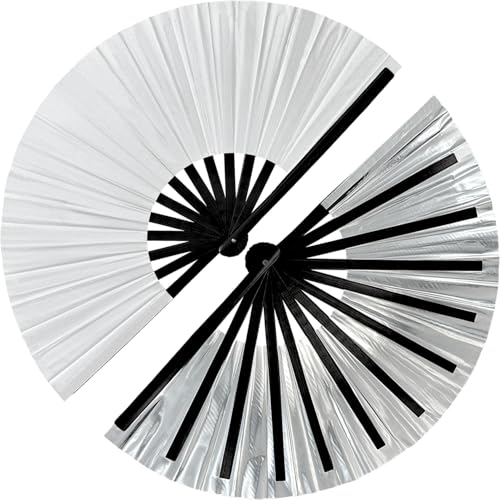 Silver Large Folding Rave Hand Fan - Halloween Festival Party Accessory