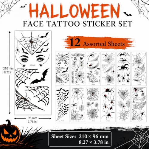 Halloween Spider Web Temporary Tattoo Kit Waterproof Face & Body Stickers