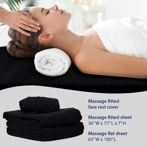 ForPro Professional Collection Premium Flannel Massage Sheet Set - 3-Piece in Black for Comfort & Durability