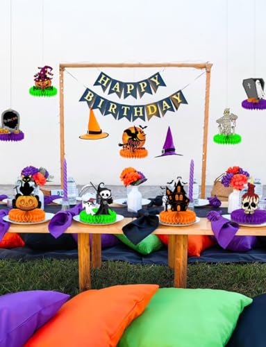 Halloween Honeycomb Table Decorations - 9 Pcs Spooky Centerpieces, Ghost, Pumpkin & More - Halloween